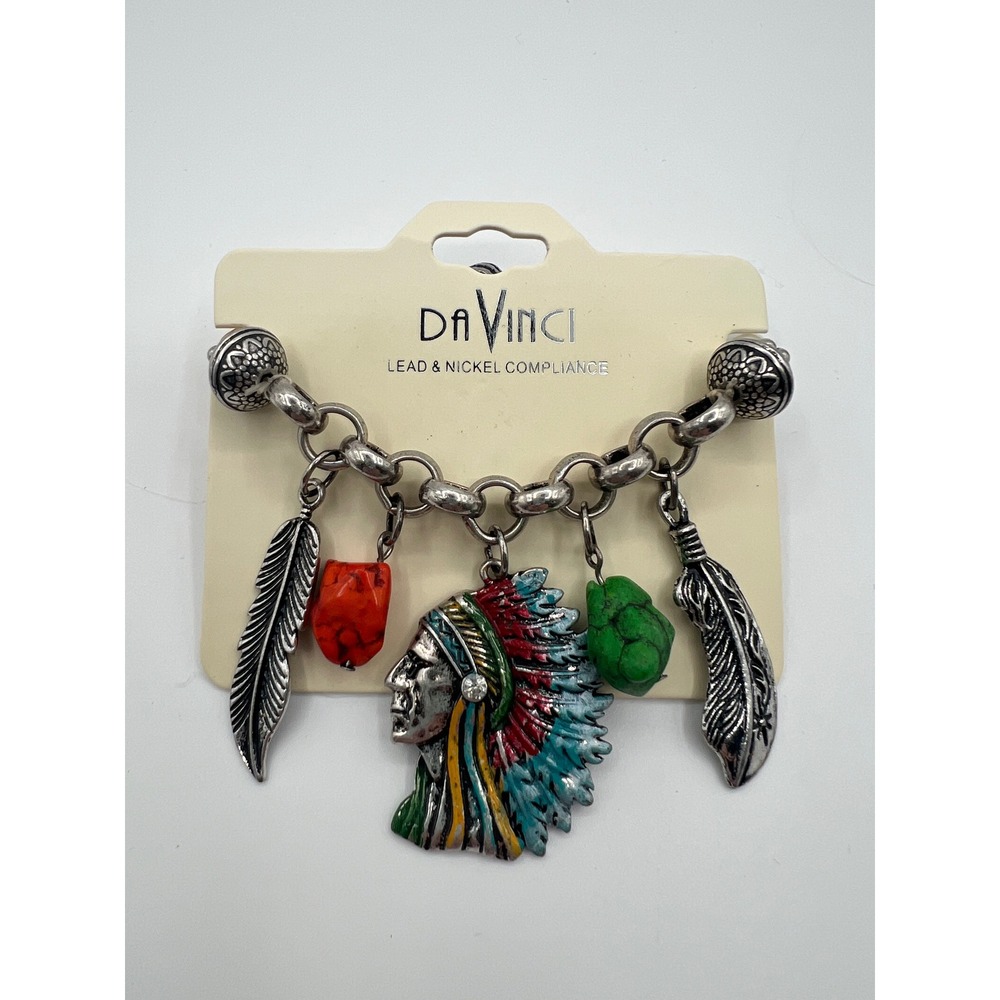 DaVinci Western Charm Stretch Bracelet Native American Chief Boho Rodeo Jewelry